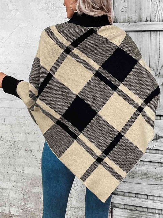 Plaid Turtleneck Poncho